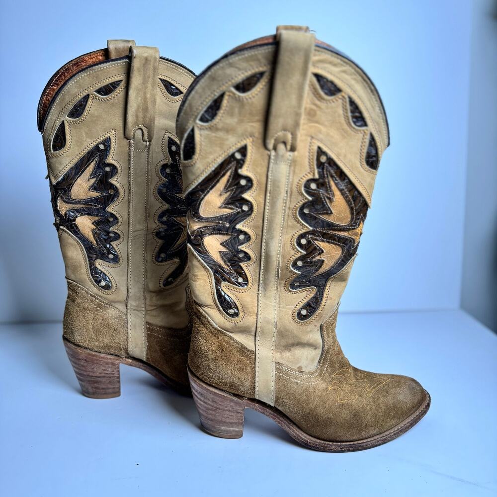 Miss Capezio Western Cowboy Boots Womens 7M Brown Suede Leather USA Vintage Boho - Picture 3 of 14